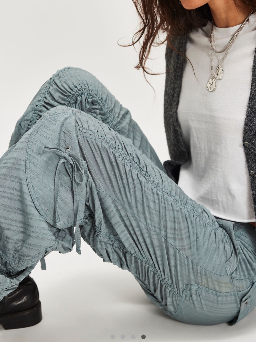 We The Free Scorpio Shirred Cargo Pants - Dusty Blue - Picture 4 of 12